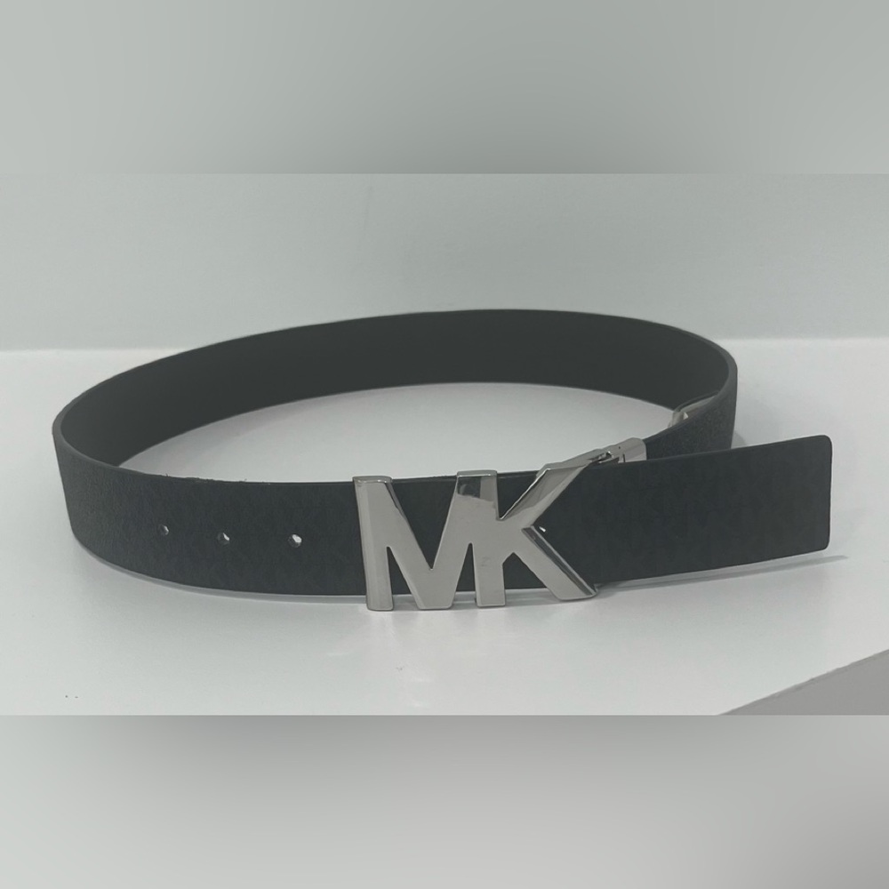 Michael Michael Kors Reversible Belt with Silver MK Logo Buckle, Size S